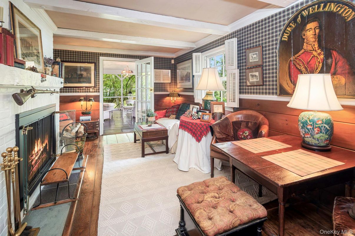 Dining room, Fireplace, Interior, Living room, Wood Texture Flooring