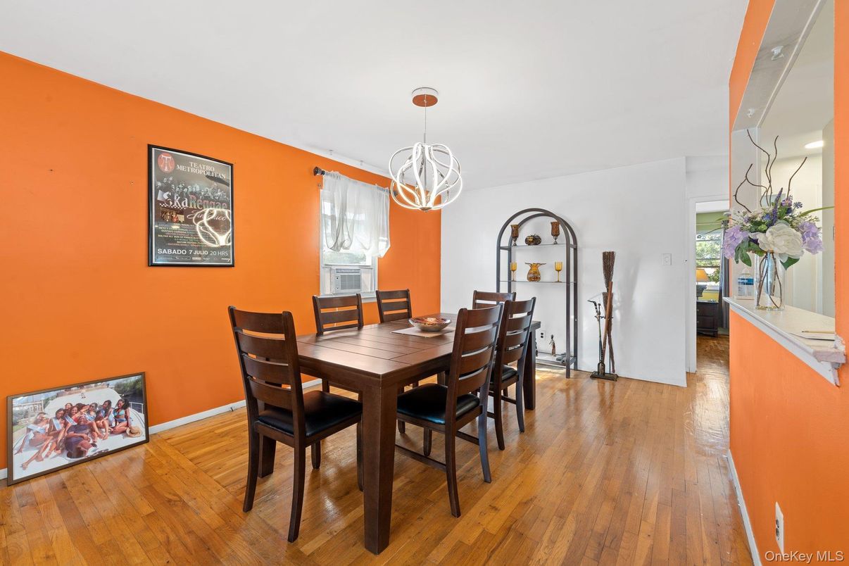 Dining room, Interior, Pendant Lights, Wood Texture Flooring