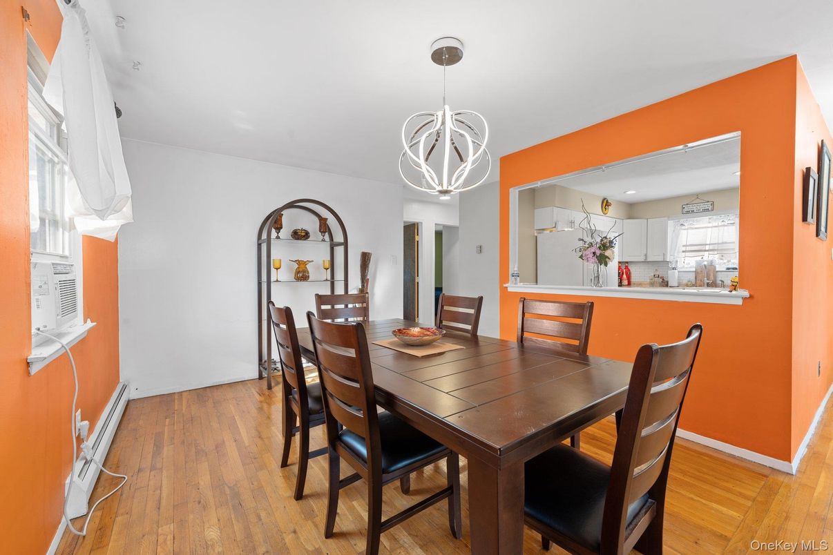 Dining room, Interior, Pendant Lights, Wood Texture Flooring