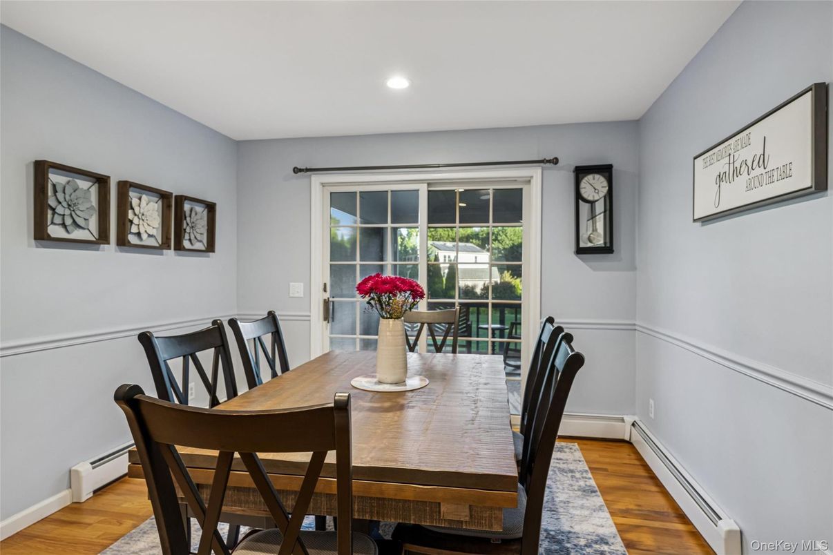 Dining room, Interior, Recessed Lighting, Wood Texture Flooring