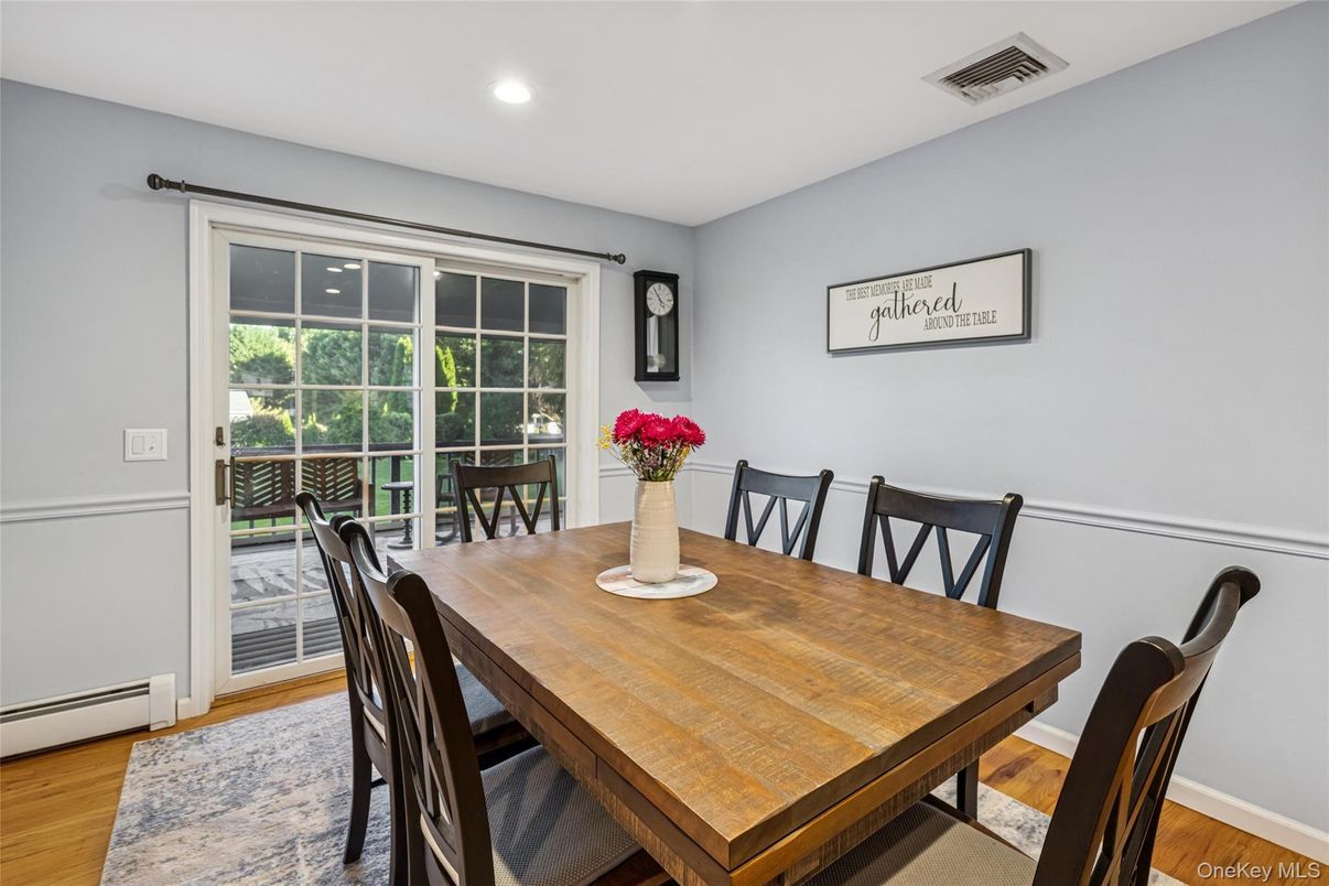 Dining room, Interior, Recessed Lighting, Wood Texture Flooring