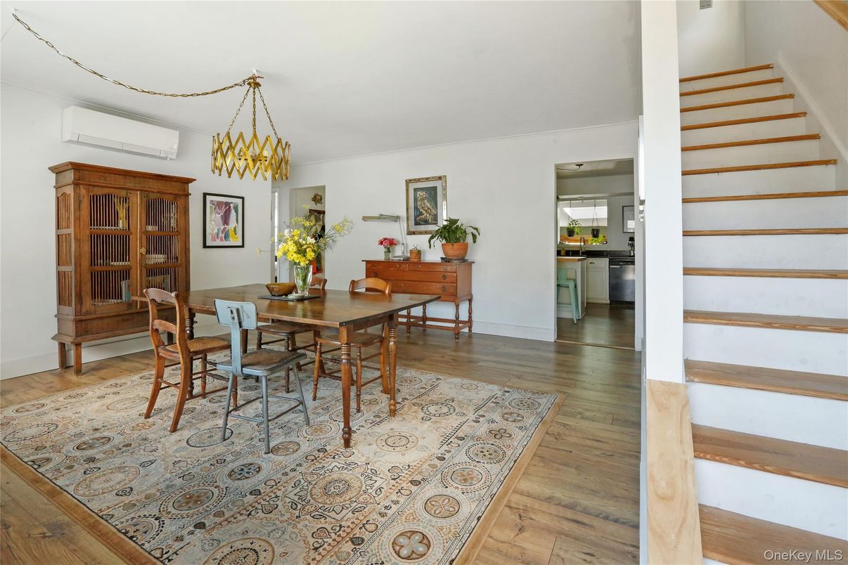 Dining room, Interior, Pendant Lights, Wood Texture Flooring