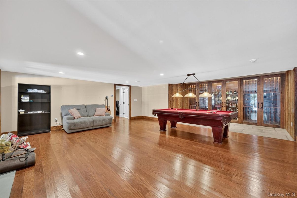 Billiard Table, Game Room, Interior, Recessed Lighting, Wood Texture Flooring