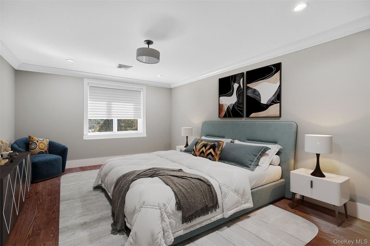 Bedroom, Interior, Recessed Lighting, Wood Texture Flooring