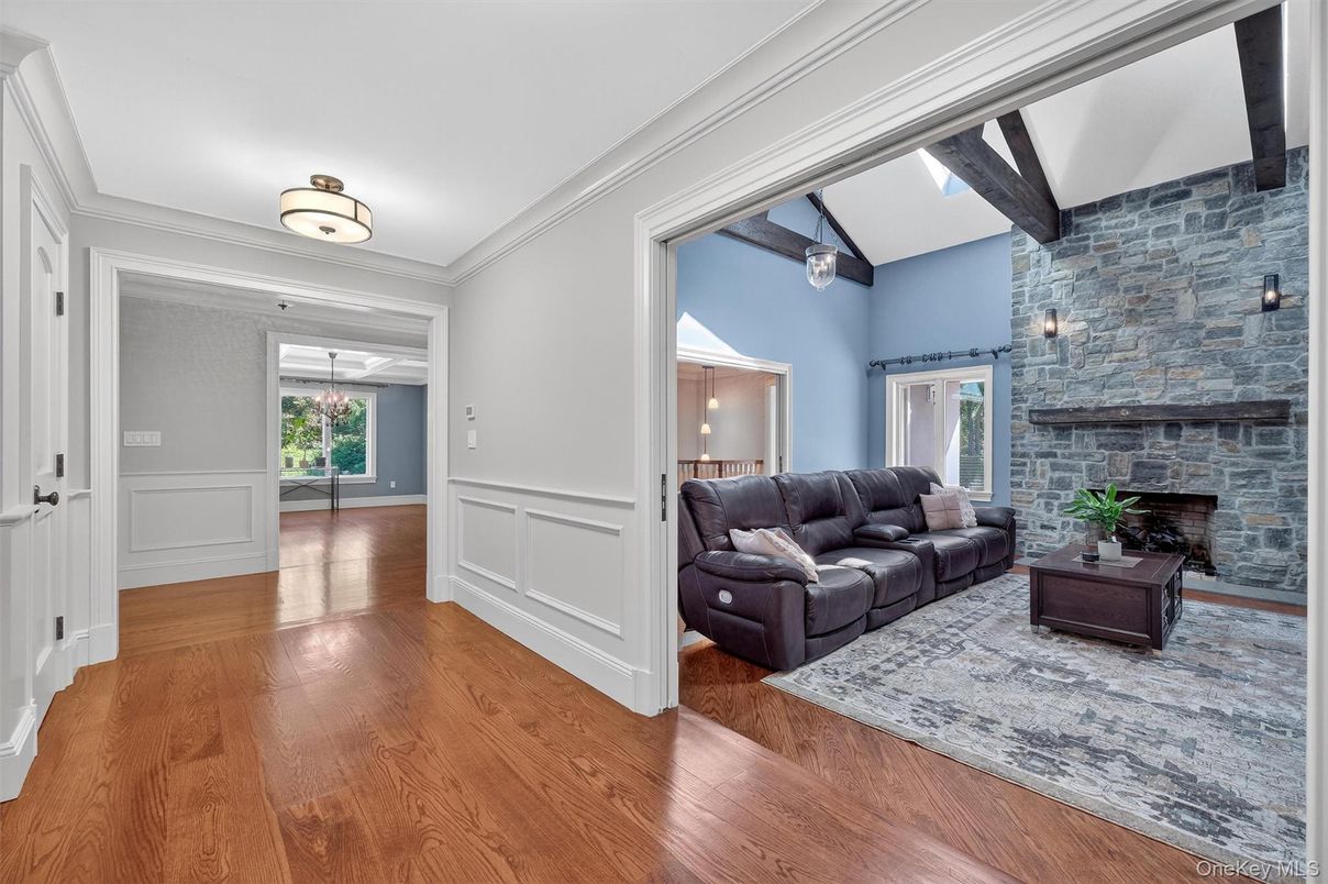 Fireplace, Interior, Living room, Stone Walls, Wood Texture Flooring