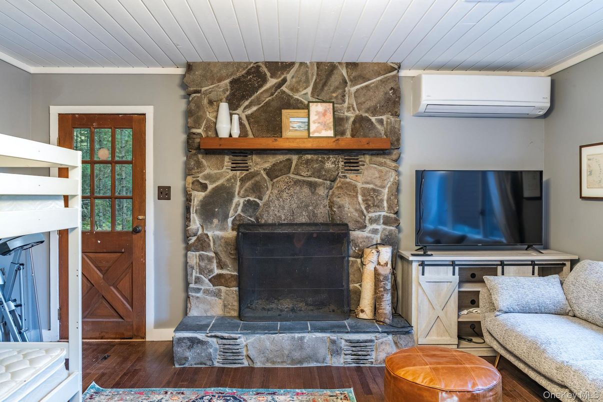 Fireplace, Interior, Stone Walls, Wood Texture Flooring