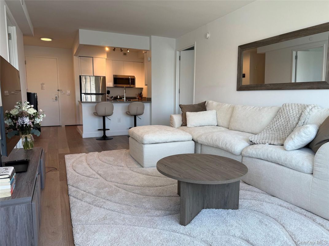 Interior, Kitchen, Living room, Recessed Lighting, Stainless Steel Appliances, Wood Texture Flooring