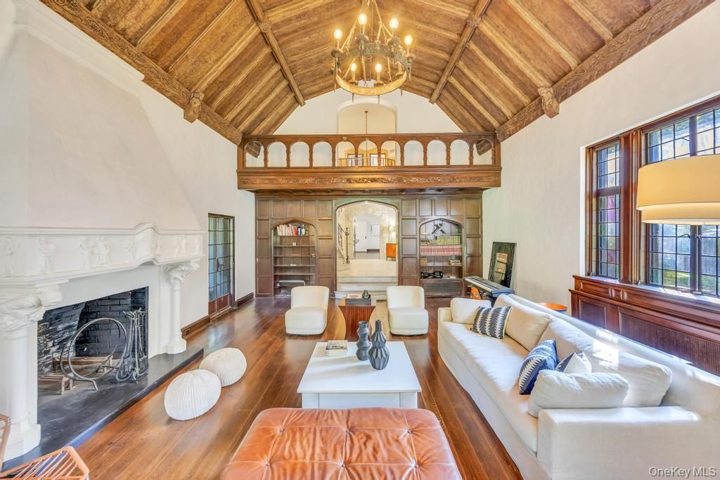 Chandelier, Fireplace, Interior, Living room, Wooden Beams, Wooden Ceilings, Wood Texture Flooring