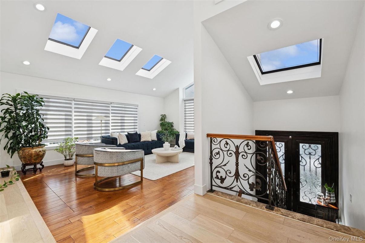 Glass Ceilings, Interior, Living room, Recessed Lighting, Wood Texture Flooring