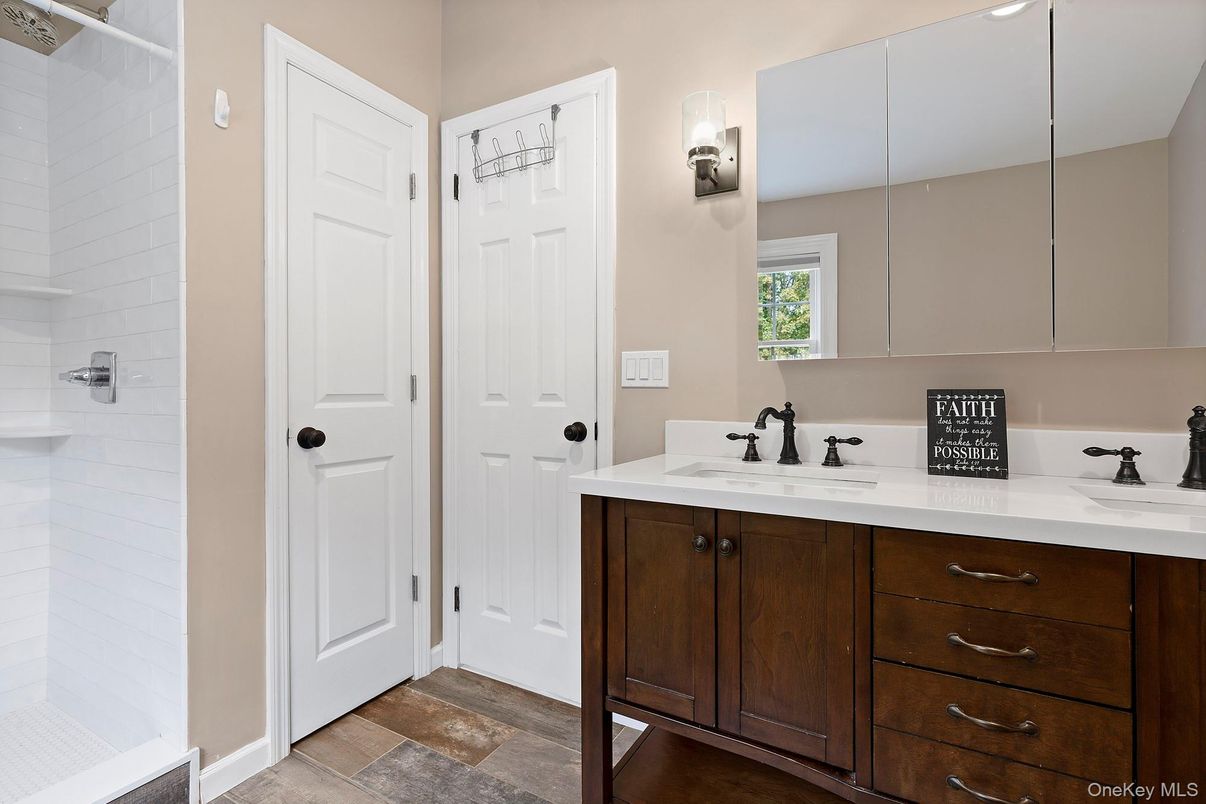 Bathroom, Dual Sink Vanities, Interior, Wood Texture Flooring