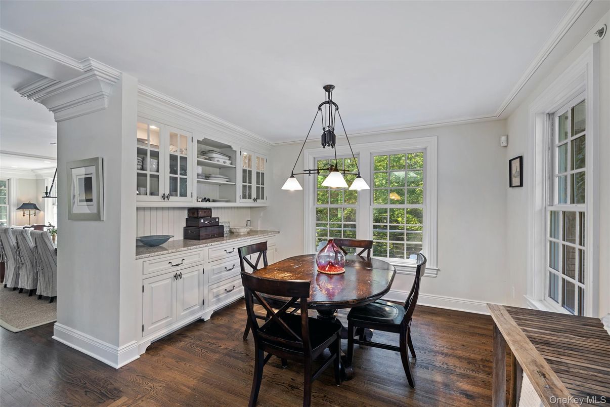 Dining room, Interior, Pendant Lights, Wood Texture Flooring