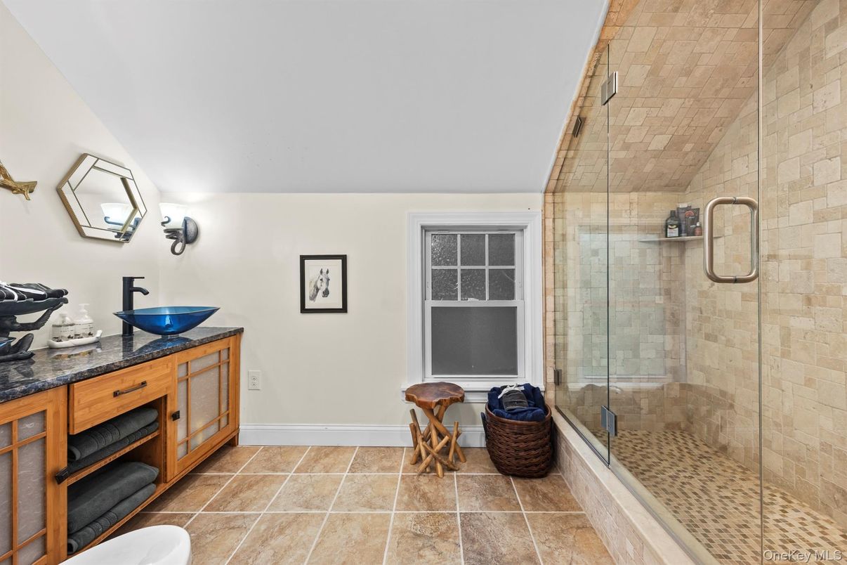 Bathroom, Glass Shower, Interior, Stone Walls