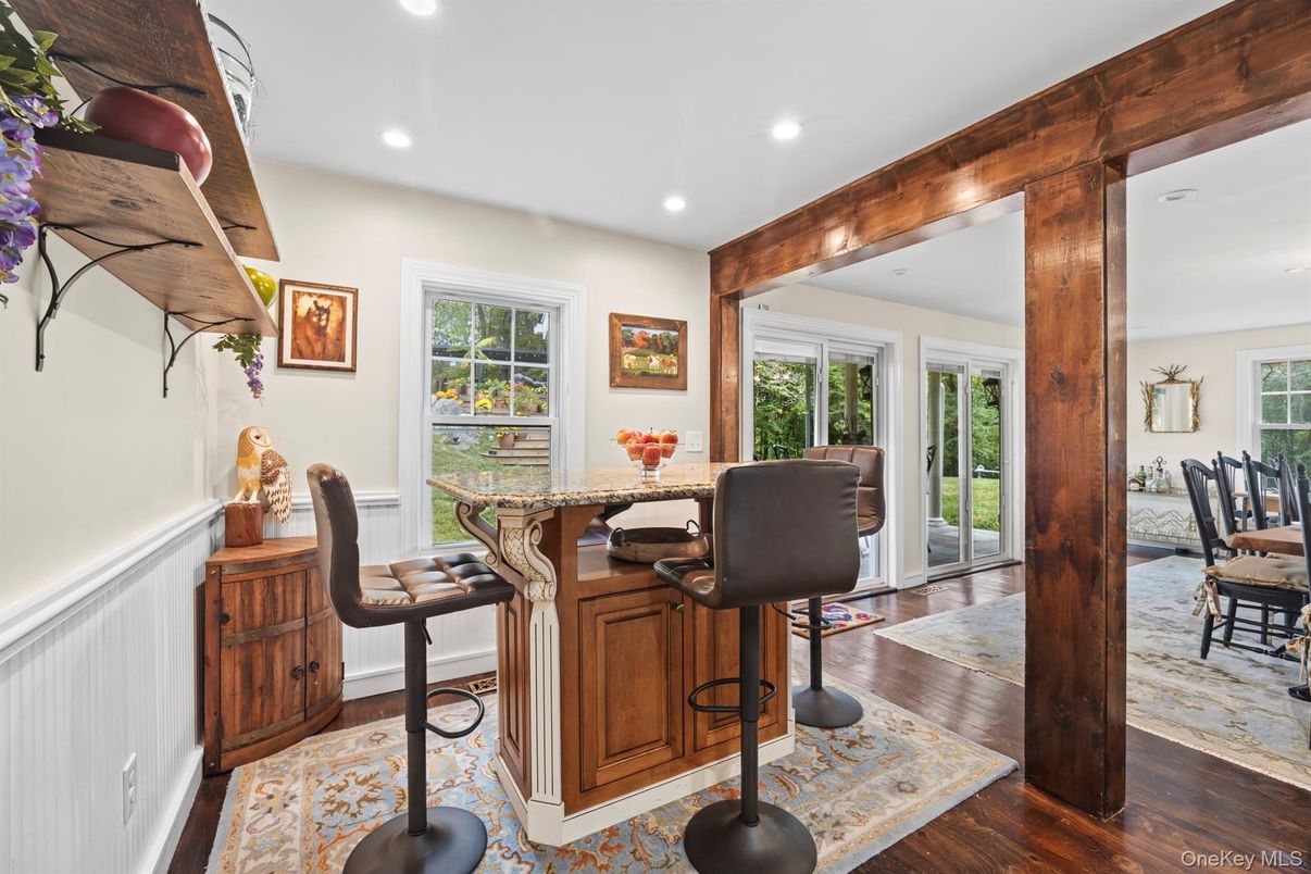 Dining room, Interior, Recessed Lighting, Wood Texture Flooring