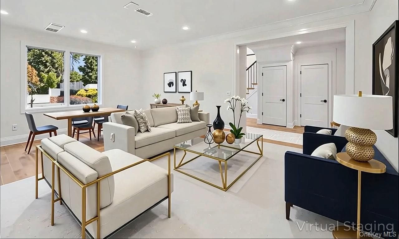 Dining room, Interior, Living room, Recessed Lighting, Wood Texture Flooring