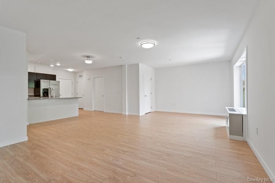 Empty room, Interior, Kitchen, Stainless Steel Appliances, Wood Texture Flooring