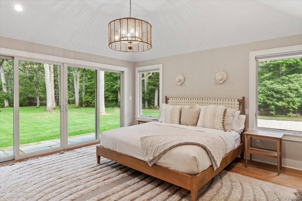 Bedroom, Interior, Pendant Lights, Recessed Lighting, Wood Texture Flooring