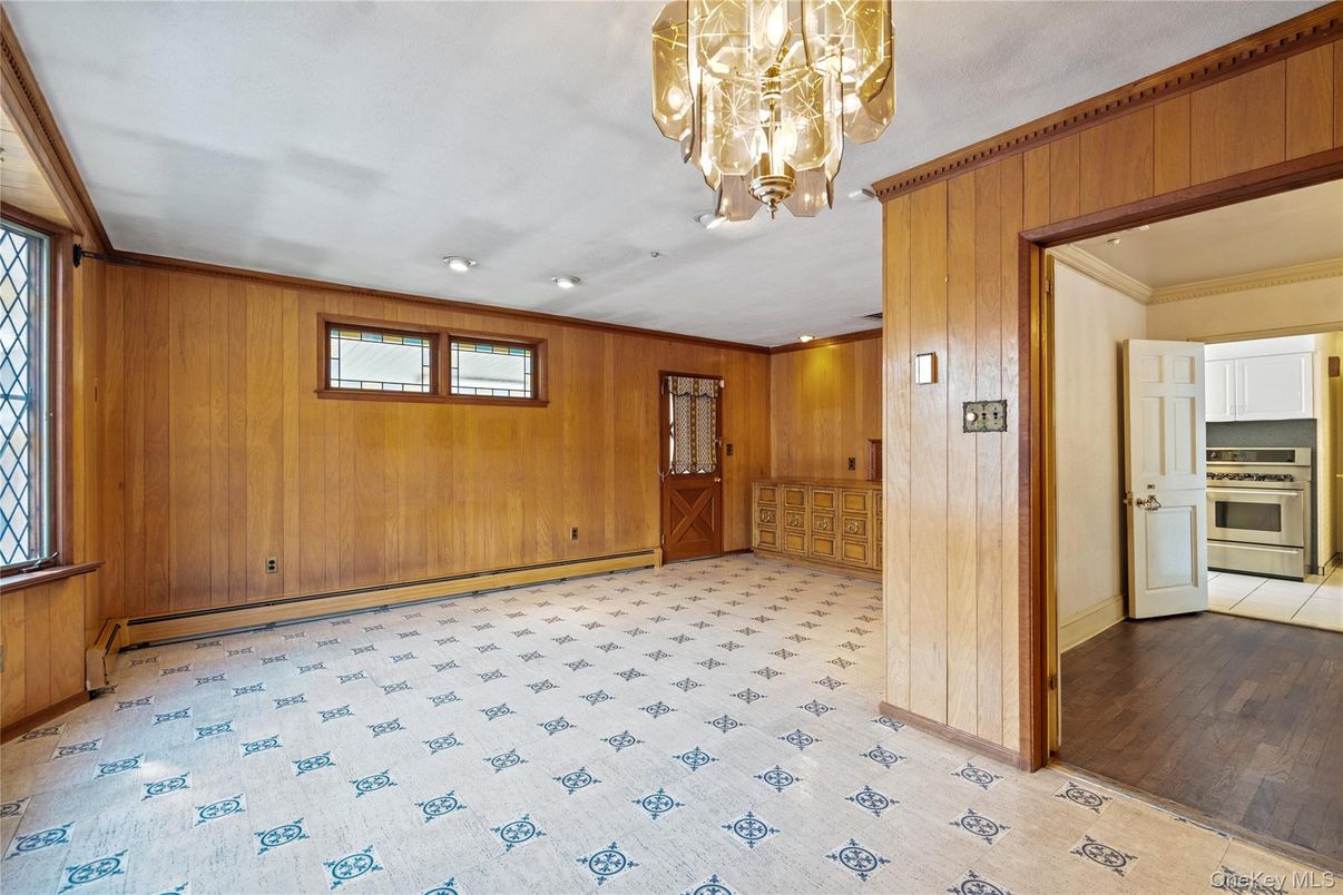 Chandelier, Empty room, Interior, Kitchen, Wood Texture Flooring, Wooden Walls