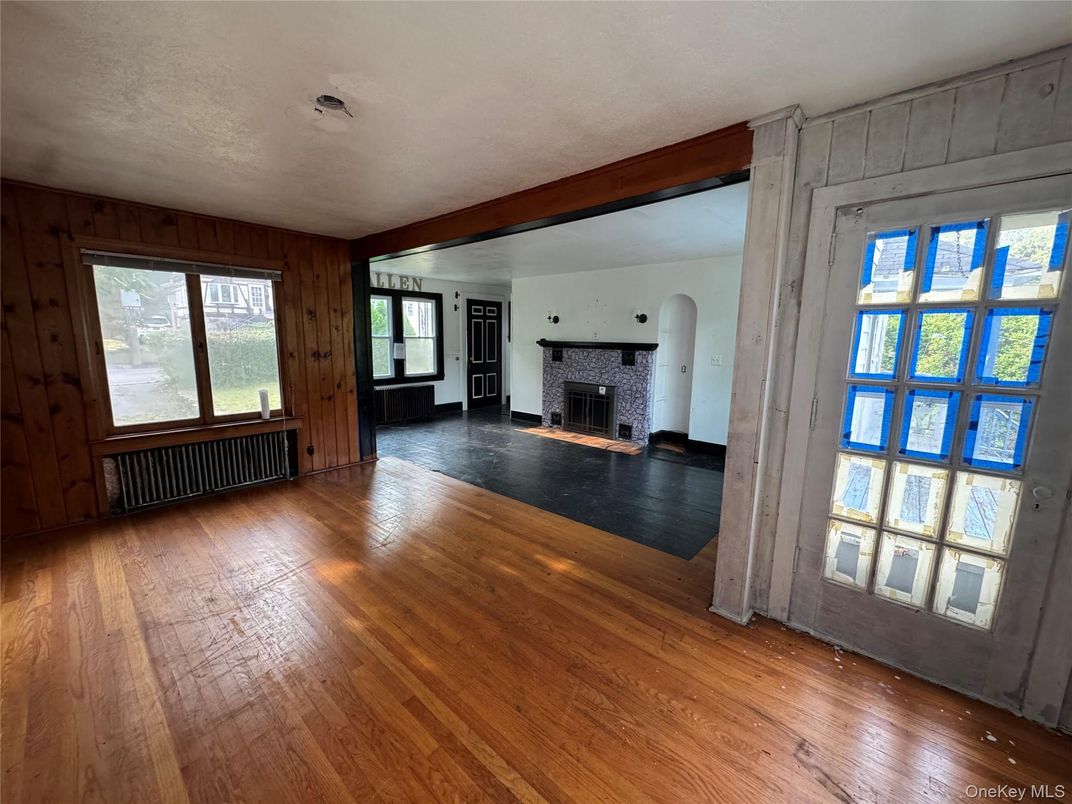 Empty room, Fireplace, Interior, Wooden Beams, Wood Texture Flooring, Wooden Walls