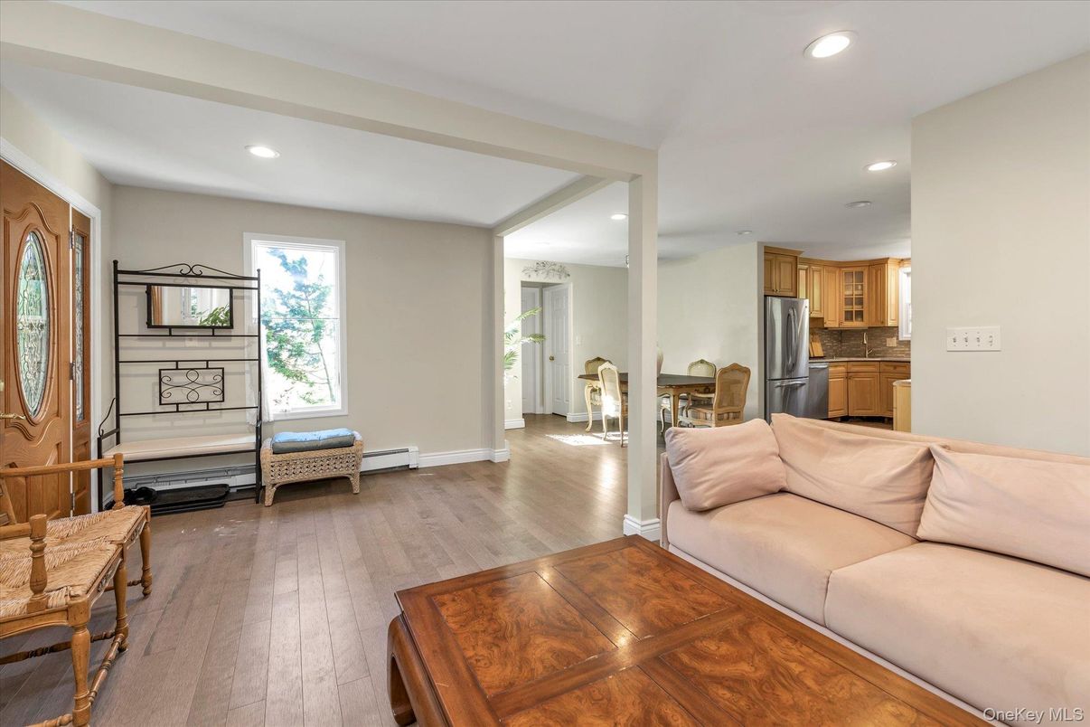 Interior, Kitchen, Living room, Recessed Lighting, Stainless Steel Appliances, Wood Texture Flooring