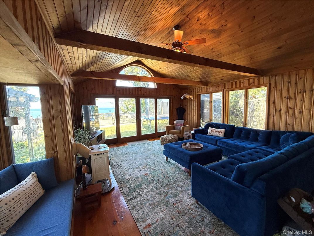Fireplace, Interior, Living room, Water, Wooden Beams, Wooden Ceilings, Wood Texture Flooring, Wooden Walls