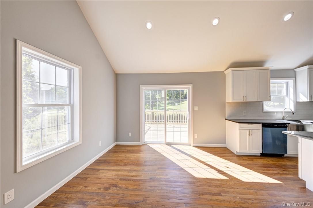 Empty room, Interior, Kitchen, Recessed Lighting, Wood Texture Flooring