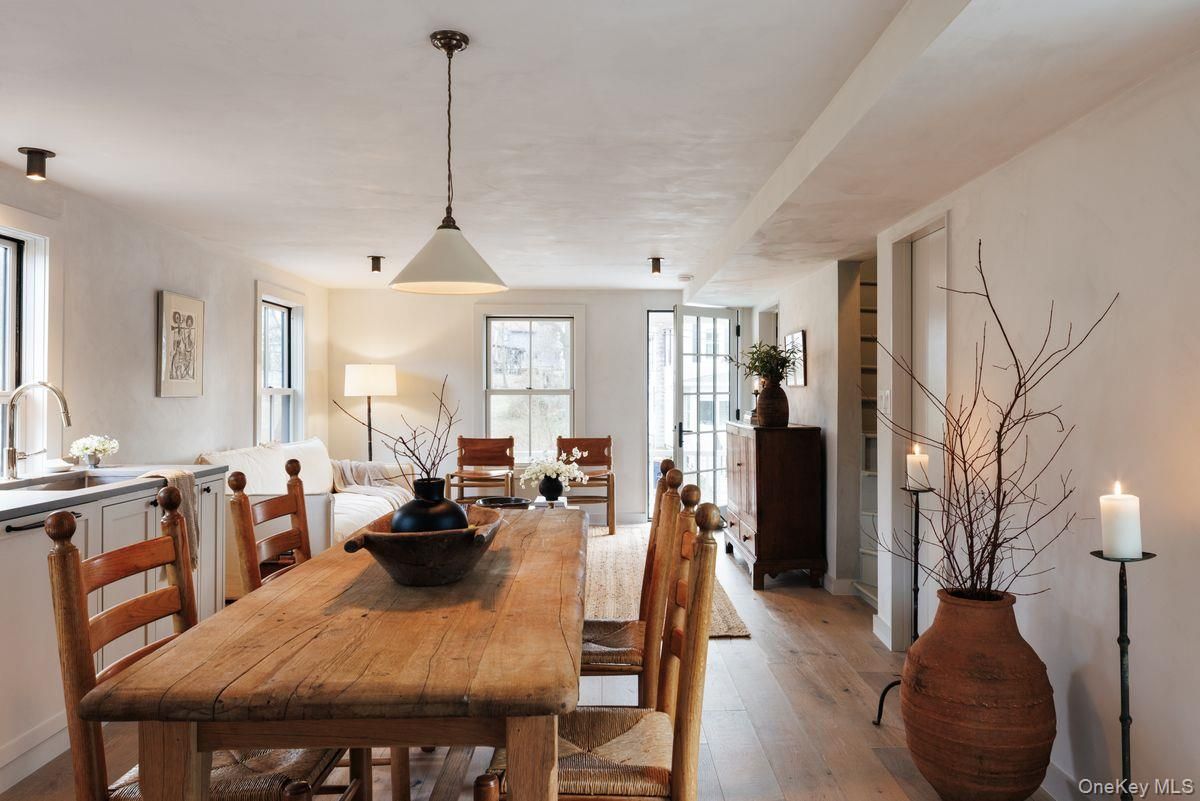 Dining room, Interior, Pendant Lights, Wood Texture Flooring