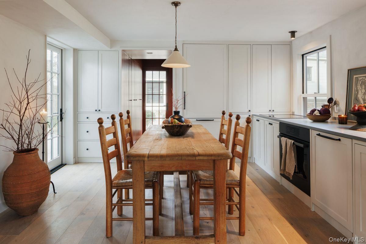 Dining room, Interior, Pendant Lights, Wood Texture Flooring