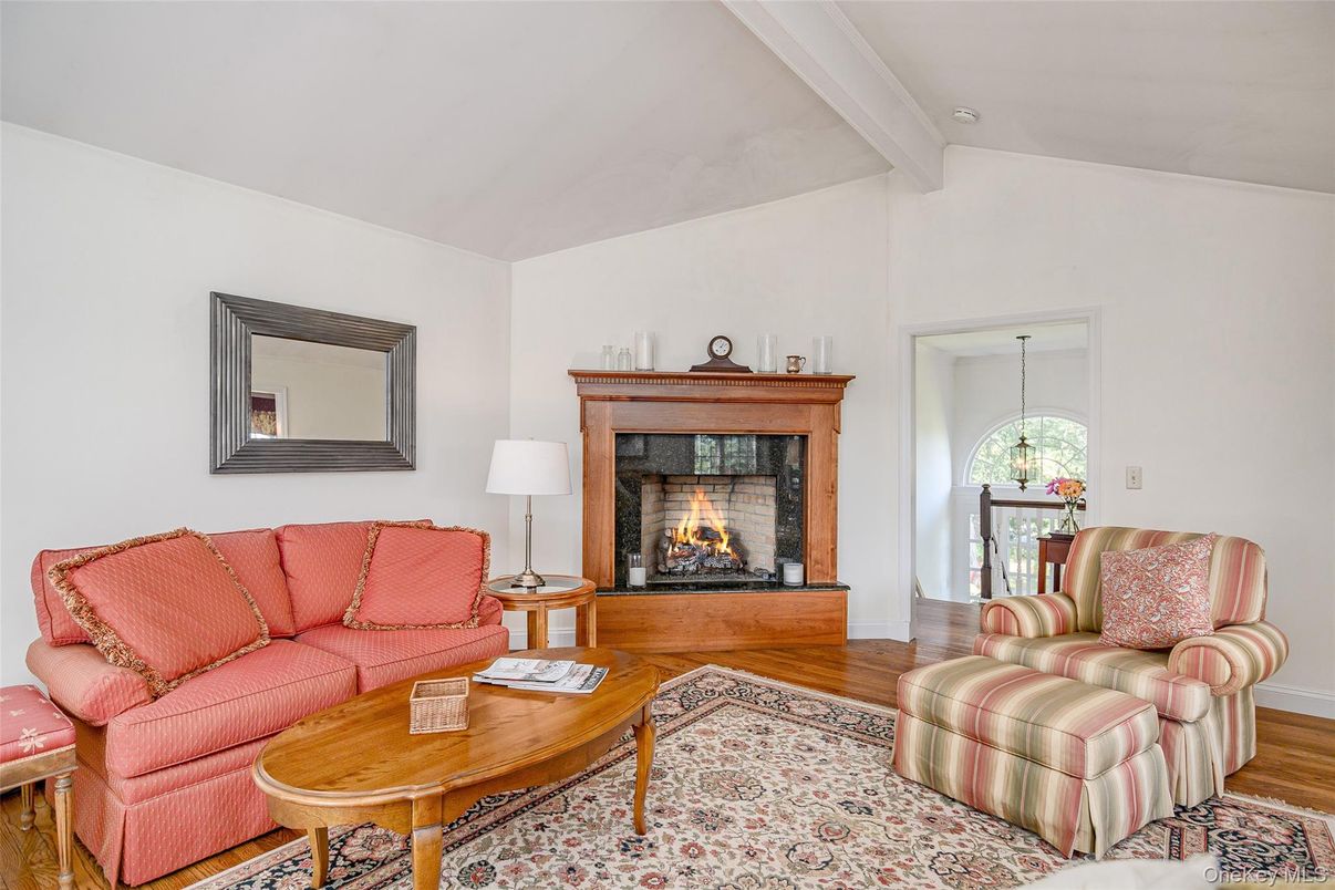 Fireplace, Interior, Living room, Pendant Lights, Wood Texture Flooring