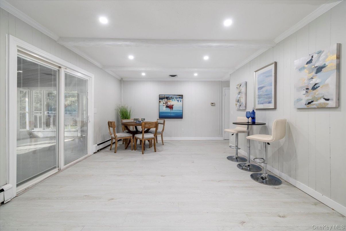 Dining room, Interior, Recessed Lighting, Wood Texture Flooring