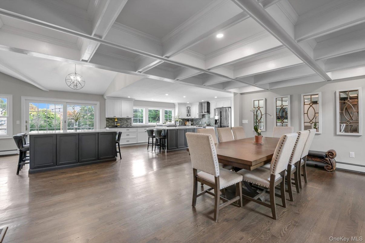 Dining room, Interior, Kitchen, Recessed Lighting, Wood Texture Flooring