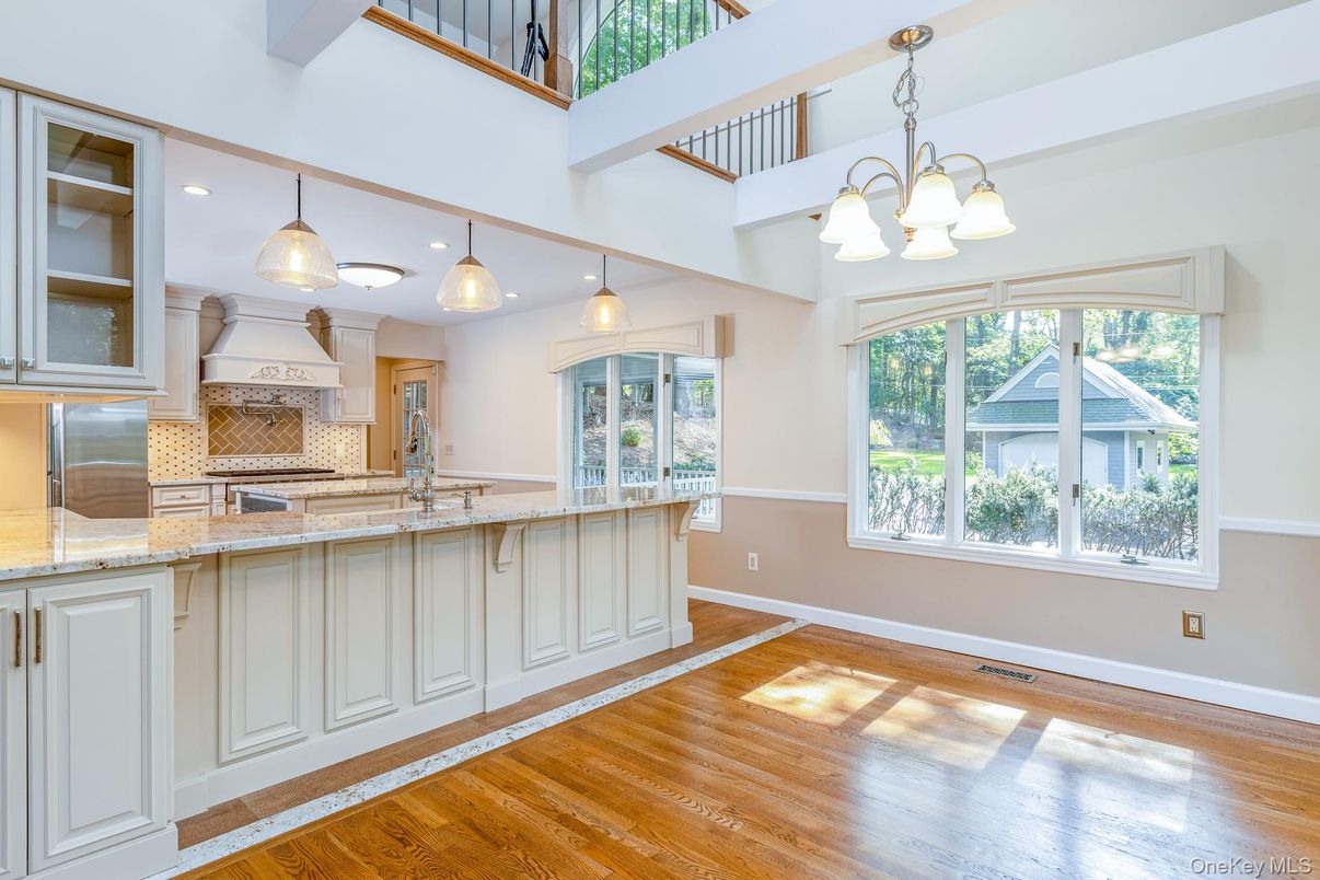 Chandelier, Interior, Kitchen, Pendant Lights, Recessed Lighting, Wood Texture Flooring
