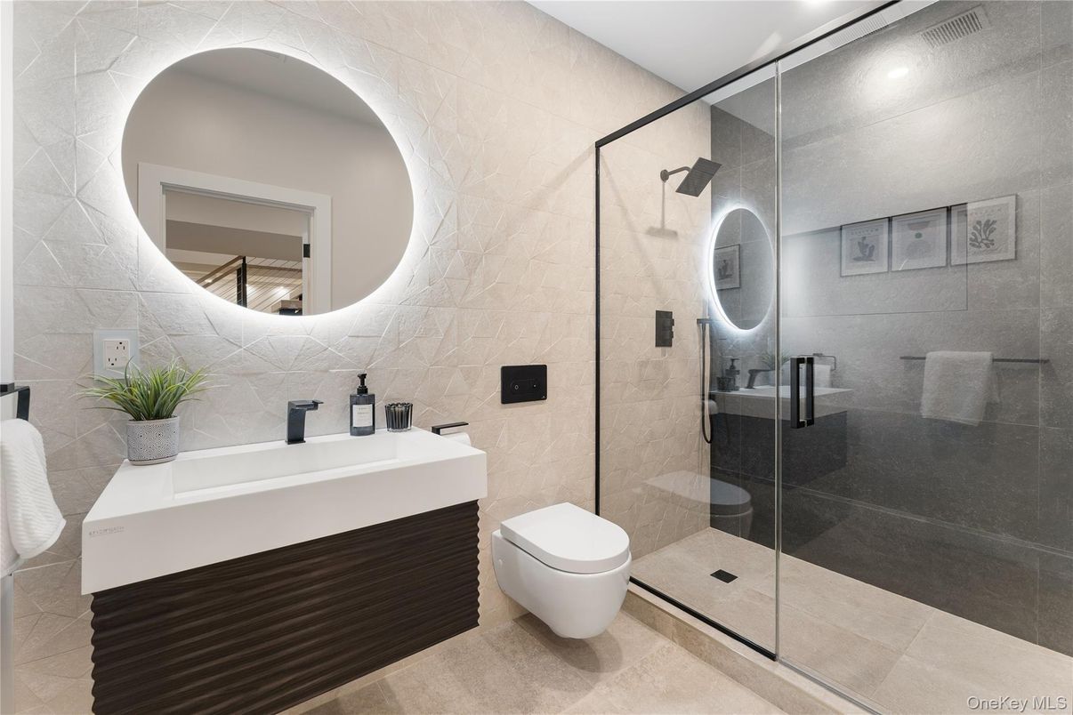 Bathroom, Glass Shower, Interior, Recessed Lighting