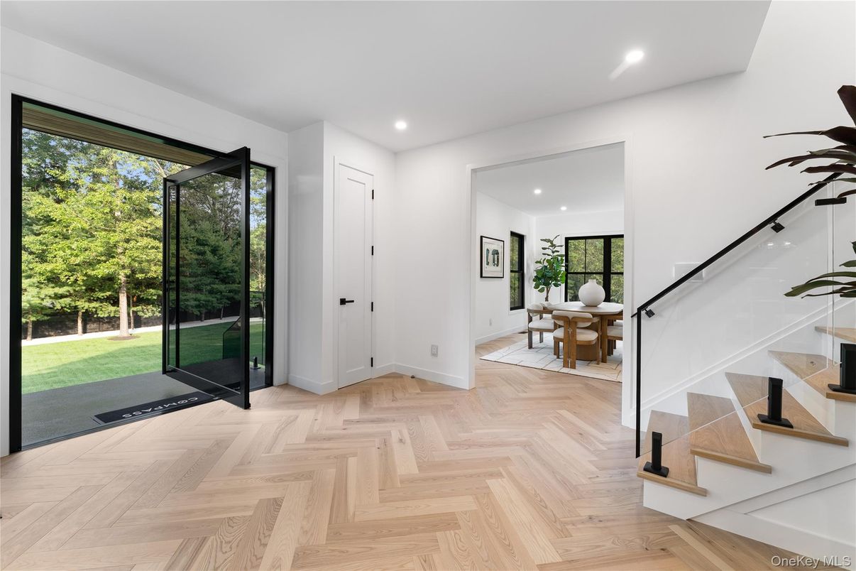 Dining room, Interior, Recessed Lighting, Wood Texture Flooring