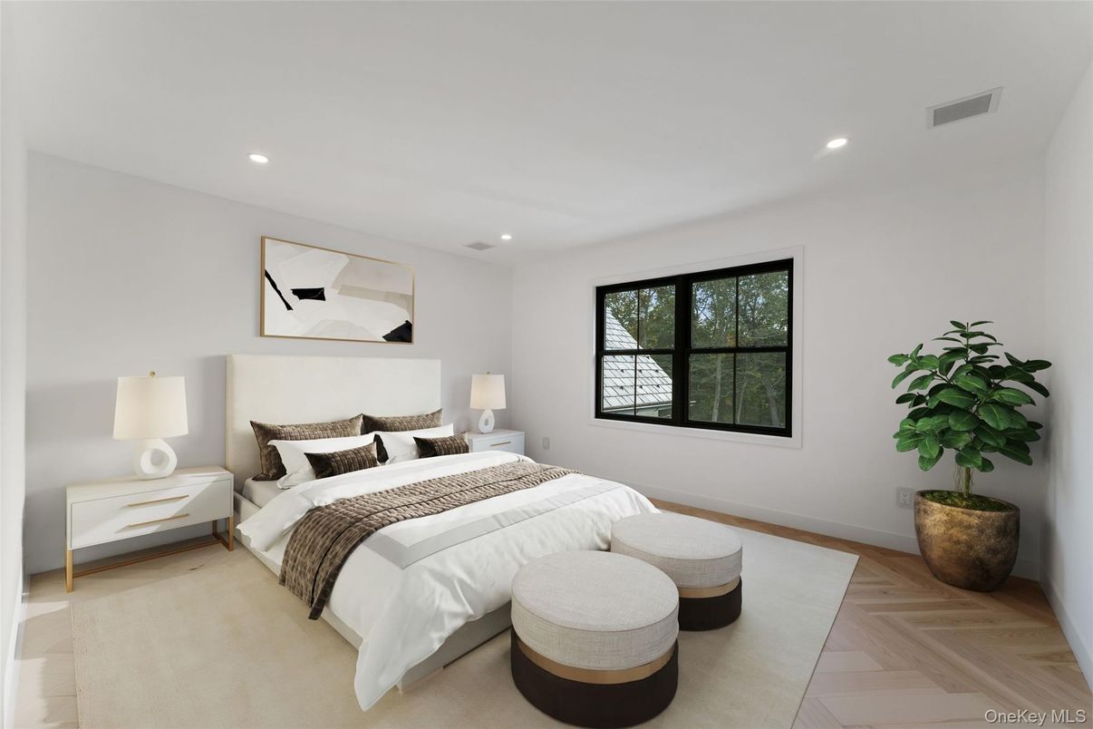 Bedroom, Interior, Recessed Lighting, Wood Texture Flooring