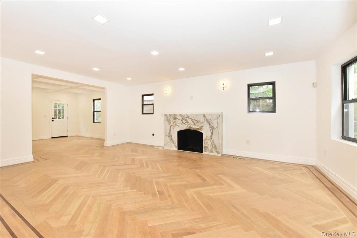 Empty room, Fireplace, Interior, Recessed Lighting, Wood Texture Flooring