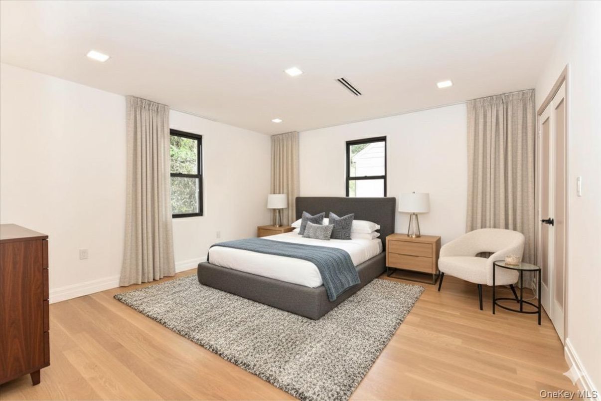 Bedroom, Interior, Recessed Lighting, Wood Texture Flooring