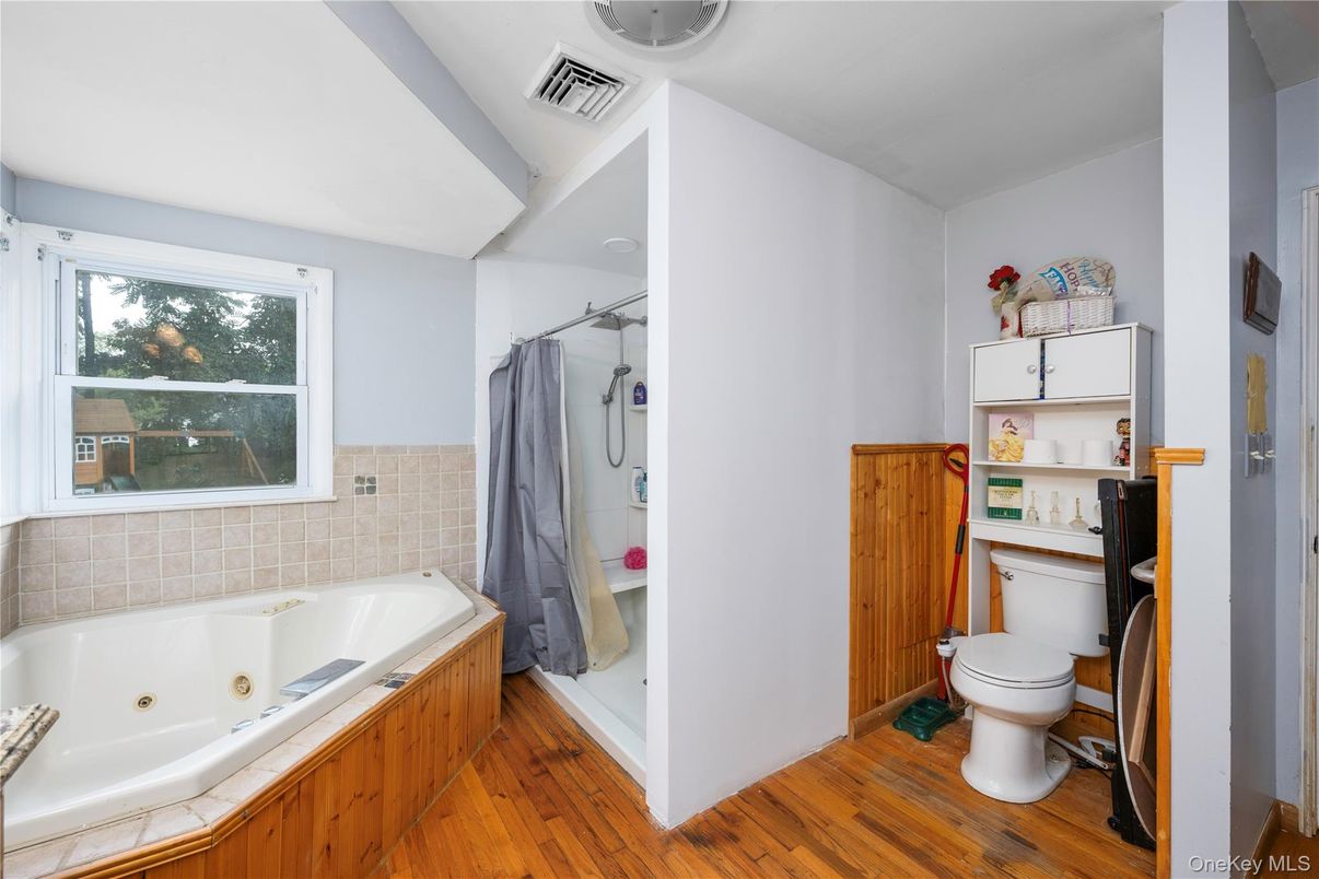 Bathroom, Interior, Tile Countertops, Wood Texture Flooring