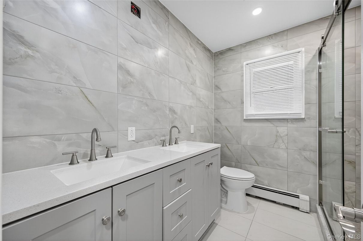 Bathroom, Glass Shower, Interior, Marble Walls, Recessed Lighting