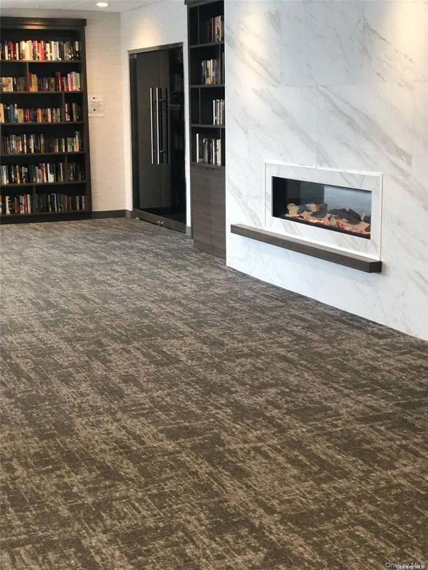 Empty room, Fireplace, Interior, Marble Walls, Recessed Lighting