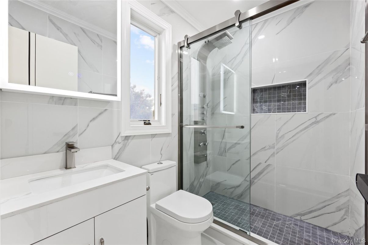 Bathroom, Glass Shower, Interior, Marble Walls