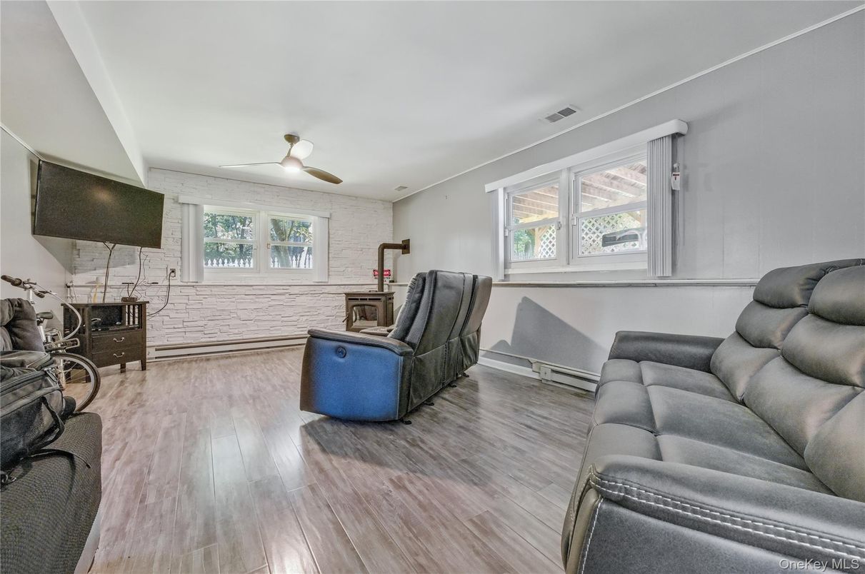 Interior, Living room, Stone Walls, Wood Texture Flooring