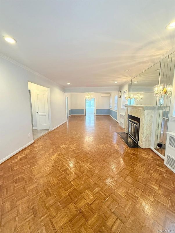 Empty room, Fireplace, Interior, Recessed Lighting, Wood Texture Flooring