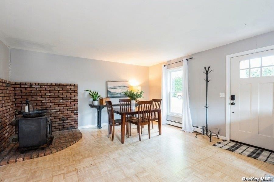Dining room, Interior, Stone Walls, Wood Texture Flooring
