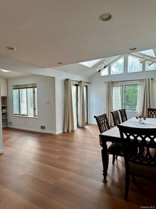 Dining room, Interior, Recessed Lighting, Wood Texture Flooring