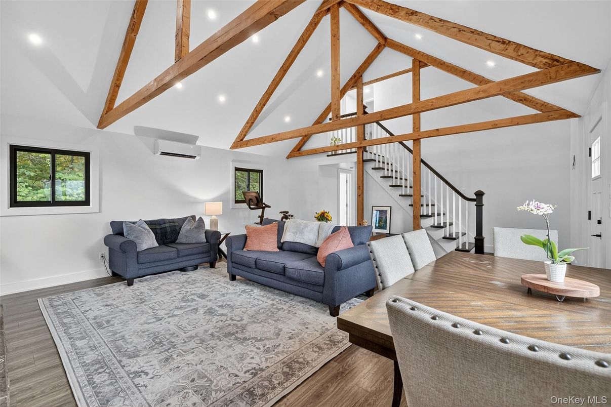Dining room, Interior, Recessed Lighting, Wooden Beams, Wood Texture Flooring