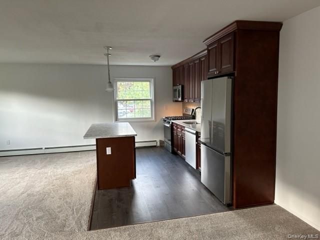 Interior, Kitchen, Pendant Lights, Stainless Steel Appliances, Wood Texture Flooring