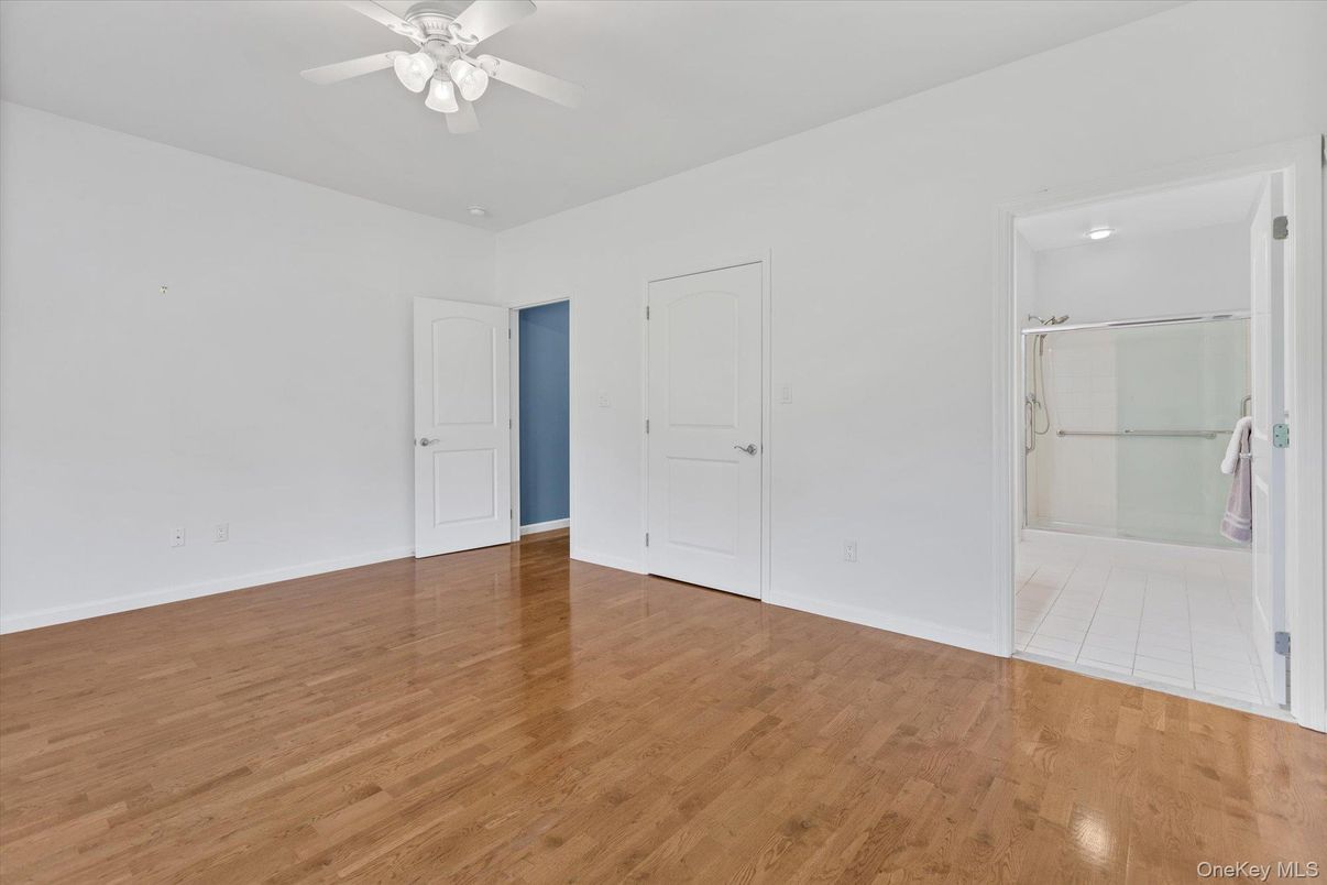 Bathroom, Empty room, Glass Shower, Interior, Wood Texture Flooring