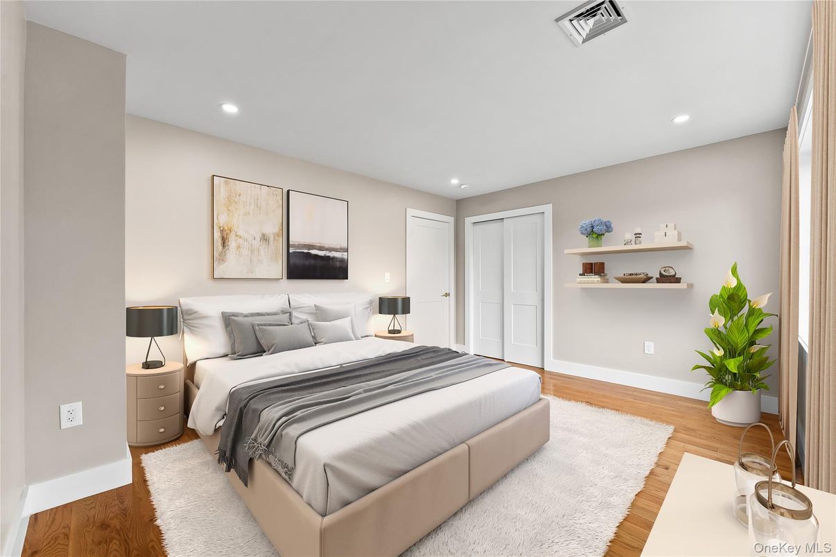 Bedroom, Interior, Recessed Lighting, Wood Texture Flooring