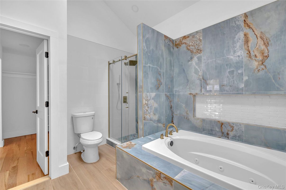 Bathroom, Glass Shower, Interior, Wood Texture Flooring