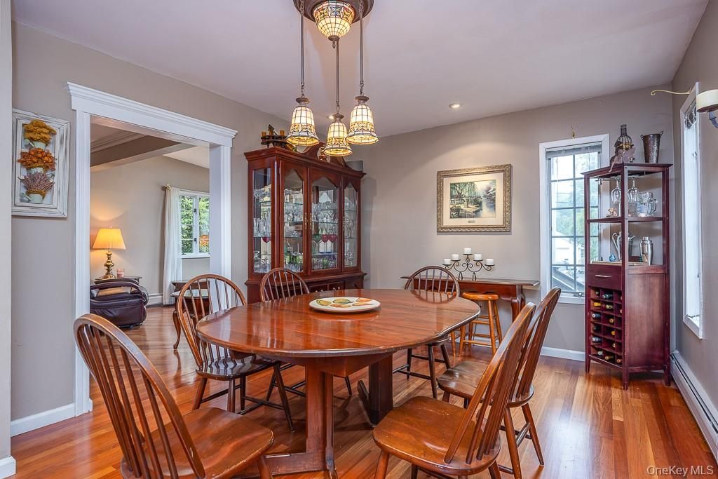 Dining room, Interior, Pendant Lights, Recessed Lighting, Wood Texture Flooring